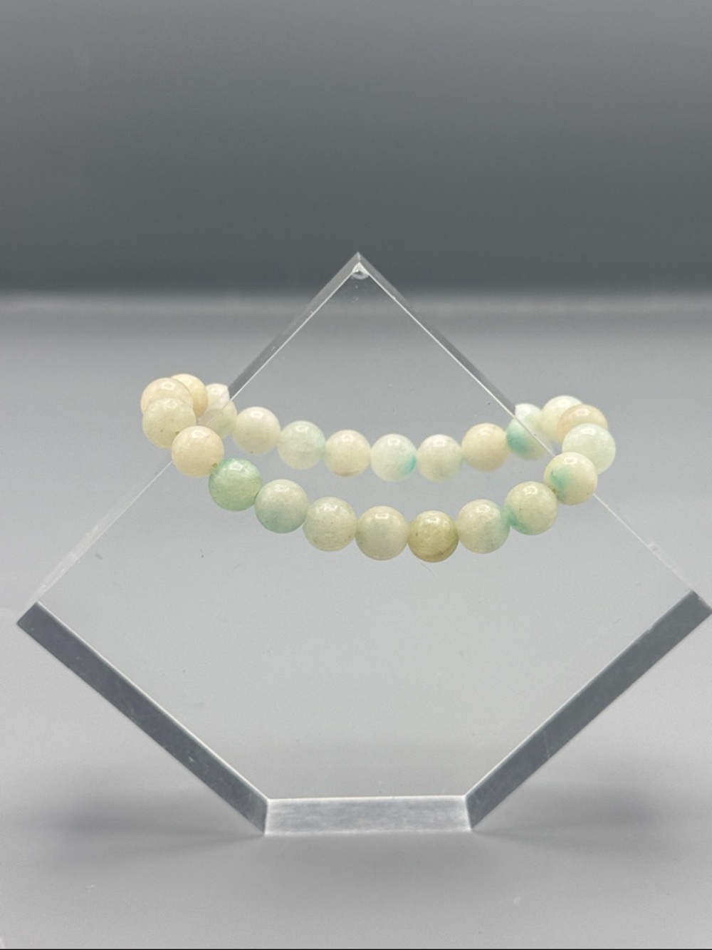 Natural Amazonite Beaded Stretch Bracelet in Pale Green and Cream